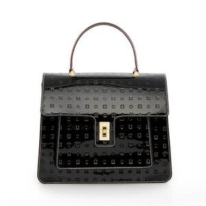 Nwot ARCADIA Marilena Embossed Patent Leather Satchel black Italian Leather Bag